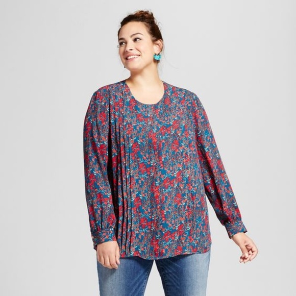 AVA&VIV Floral Pintuck Pleated Blouse - Picture 1 of 7
